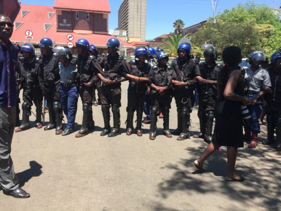 Police in riot gear.