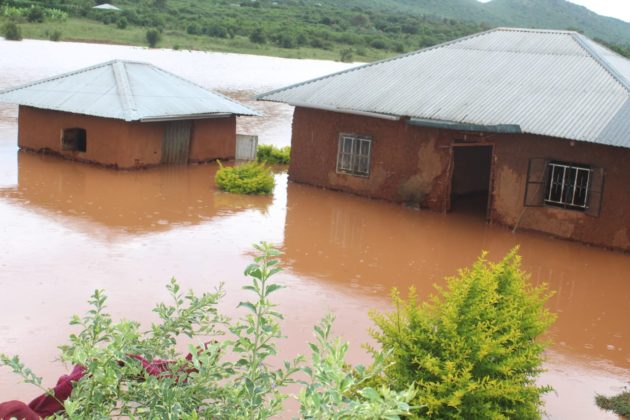 Submerged houses due to floods.