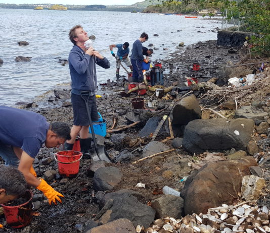 The oil leaked from a Japanese vessel after it had been in the reefs for about 12 days.