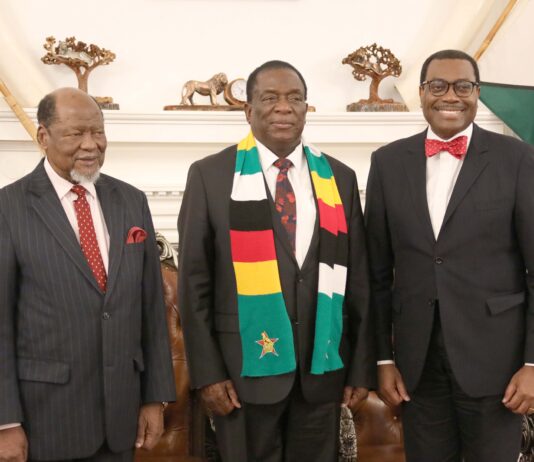 Zimbabwe’s President posing for a photo with his guests.